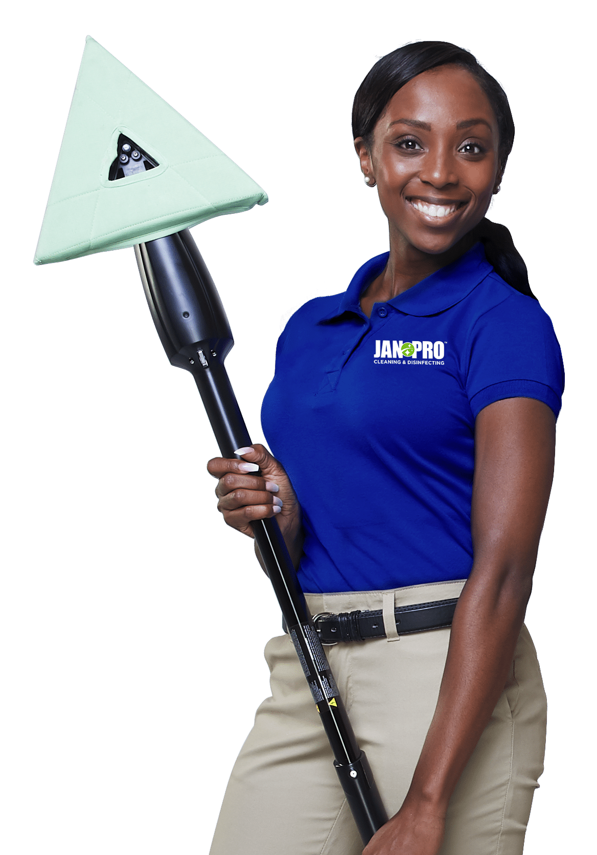 JAN-PRO Cleaning & Disinfecting employee holding cleaning supplies