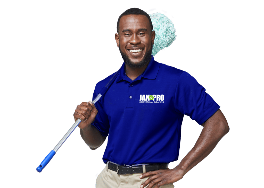 commercial cleaning expert holding a mop