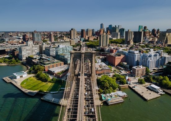 aerial view of the Brooklyn Bridge and Brooklyn, New York