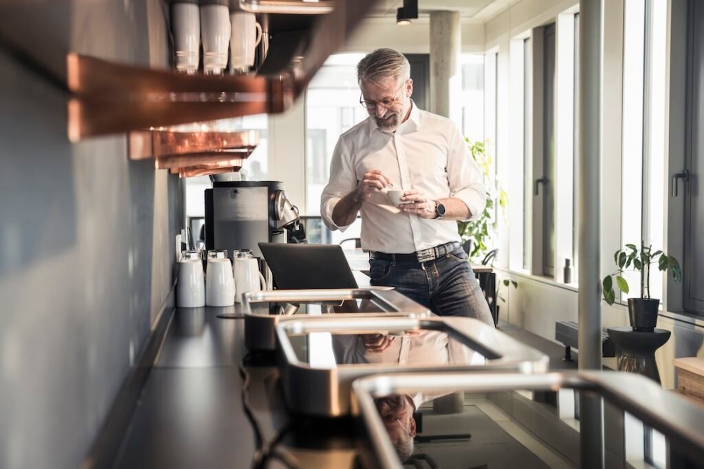 Business owner looking at a clean kitchen